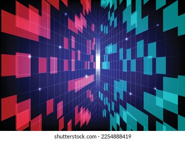 3d wireframe grid. 3d perspective laser grid. Cyberspace back blue background. Futuristic digital hallway space in virtual reality.Vector illustration.