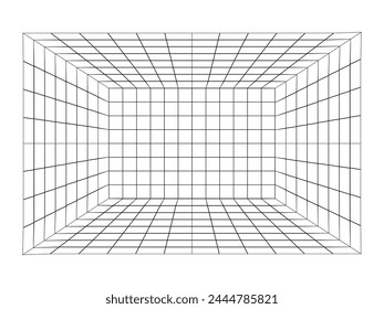 3d wireframe grid room. Abstract Perspective Geometric shape. Cube with perspective