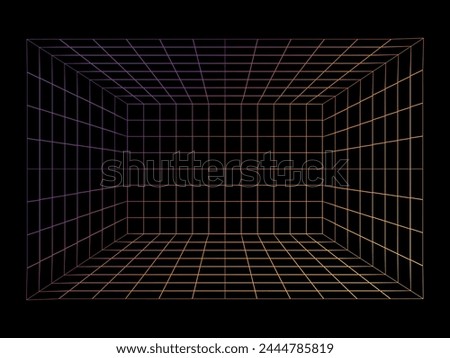 3d wireframe grid room. Abstract Perspective Geometric shape. Cube with perspective