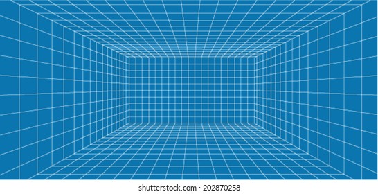 3D Wireframe grid room - Vector illustration 