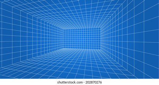 3D Wireframe Grid Room - Vector Illustration 