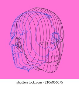 3D wireframe of a human head. Concept for Artificial intelligence.