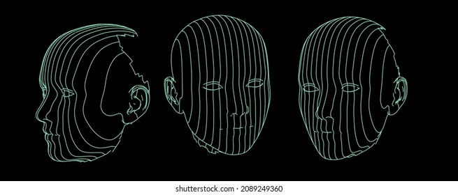 3D wireframe of a human head on dark background. Concept for Artificial intelligence and Neural Networks themes.