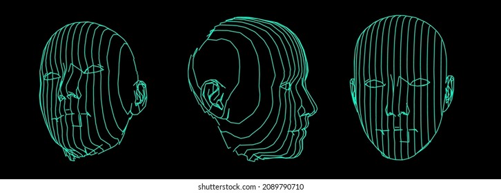 3D wireframe of a human head on dark background. Concept for Artificial intelligence and Neural Networks themes.