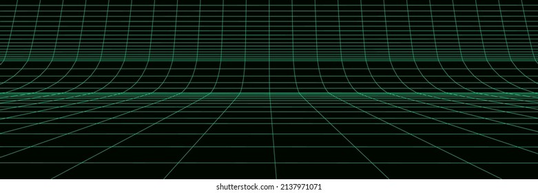 3D wireframe mesh on green background. Abstract perspective grid. Vector illustration.
