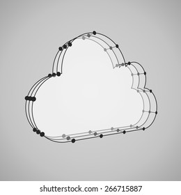 3d wireframe mesh vector cloud geometric object, perspective, isolated on background