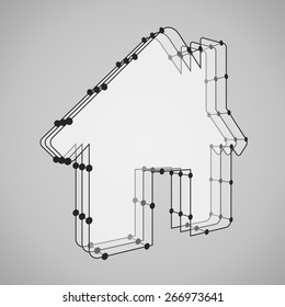 3d wireframe mesh vector house geometric object, perspective, isolated on background
