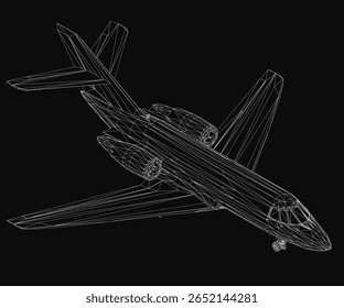 A 3D wireframe model of a fighter jet features intricate details like wings, tail, and cockpit on a black background. The realistic rendering highlights the aircraft's sleek design and advanced.