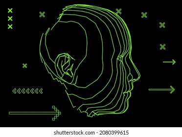 3D wireframe model of a human head. Concept for Machine Learning, Artificial intelligence and Robotics themes.