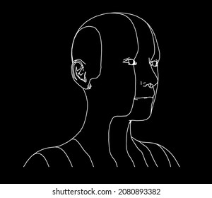 3D wireframe model of a human head. Concept for Machine Learning, Artificial intelligence and Robotics themes.