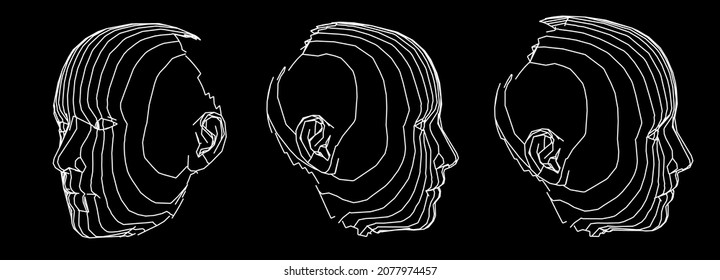 3D wireframe model of a human heads. Concept for Machine Learning, Artificial intelligence and Robotics themes.