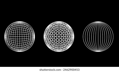 3D wireframe models of objects Network line. Geometric shapes atmosphere future. Retro futuristic design for technological or scientific element. Vector illustration.