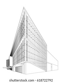 3d wireframe of modern building