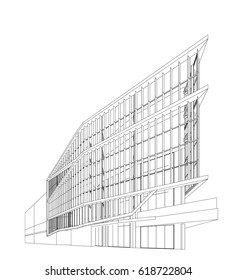 3d wireframe of modern building