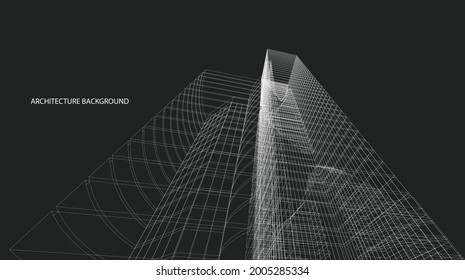 3d wireframe of Modern building. sketch design.Vector