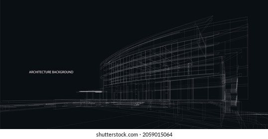 3d wireframe of modern building. sketch design.Vector