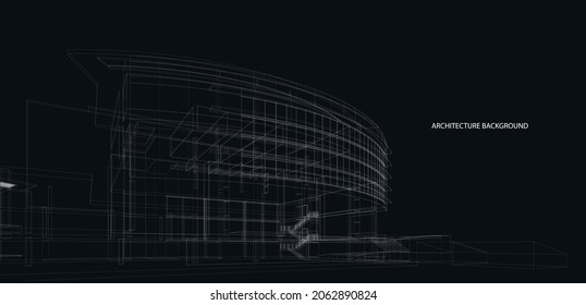 3D-Wireframe des modernen Gebäudes. Skizze-Design.Vektorgrafik