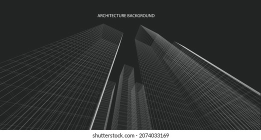 3d wireframe of Modern building. sketch design.Vector