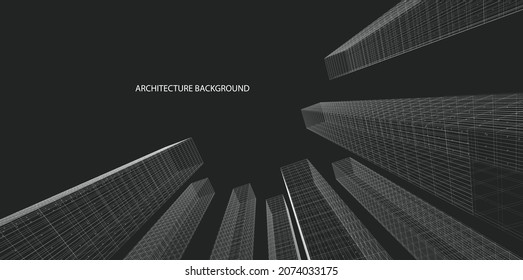 3d wireframe of Modern building. sketch design.Vector