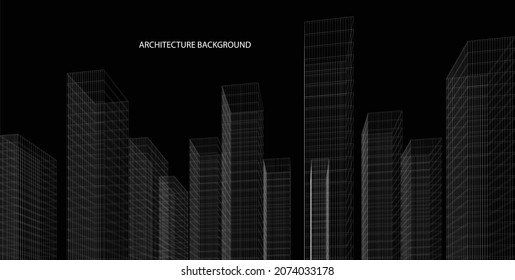 3d wireframe of Modern building. sketch design.Vector