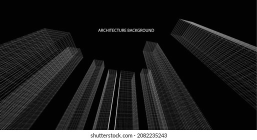 3d wireframe of Modern building. sketch design.Vector
