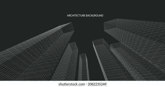 3.ª alambrada del edificio moderno. diseño de esbozo.Vector