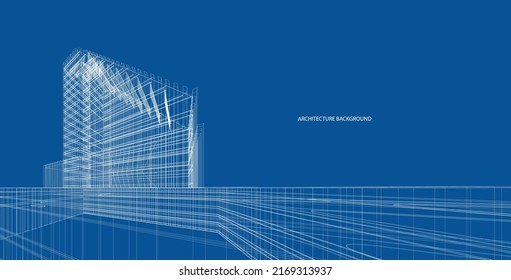 3D Wireframe des modernen Gebäudes. Skizze-Design.Vektorgrafik