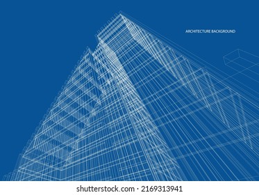3D Wireframe des modernen Gebäudes. Skizze-Design.Vektorgrafik