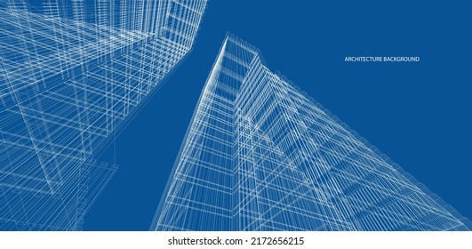 3D Wireframe des modernen Gebäudes. Skizze-Design.Vektorgrafik