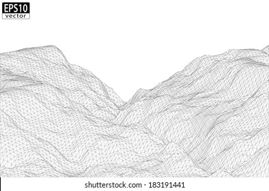 3D Wireframe Mountain | EPS10 Vector