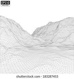 3D Wireframe Mountain with valley | EPS10 Vector