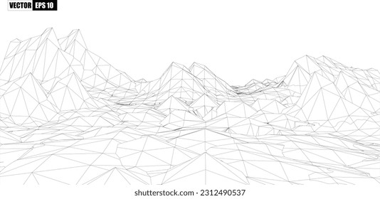 3.ª armazón de montaña   paisaje poligonal.Ilustración vectorial