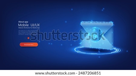 3D Wireframe Neon Email Icon Concept on a Digital Background. Isolated image of a letter, mail or message. Vector illustration