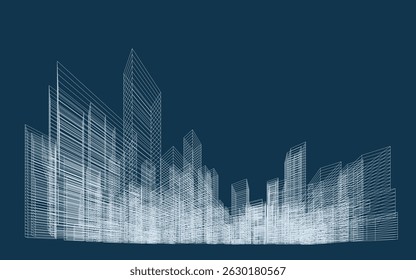 Perspectiva de estructura de alambre 3D de la construcción. Fondo Abstractas de la ciudad del alambre para el diseño de la Plantilla. Ilustración vectorial.