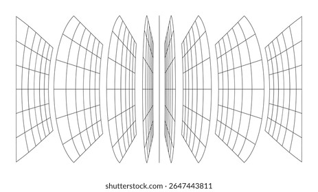 3d wireframe perspective grid room template design vector illustration background. Empty 3 dimension virtual room with perspective wireframe grid geometric sketch. Cyber virtual line interior frame.