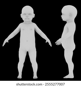 3D Wireframe Polygon Baby Body Futuristic Figure