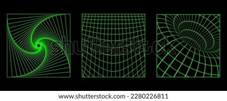 3D wireframe posters with geometric shapes and grids in trendy retro cyberpunk 80s 90s style. Y2k aesthetic