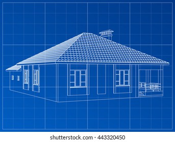 3d Wireframe Render Of A House