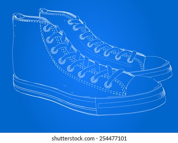 3d wireframe render of shoe.
