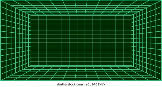 3D wireframe room on green background. Abstract perspective grid. Vector illustration. vector illustration. eps10