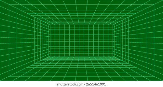 3D wireframe room on green background. Abstract perspective grid. Vector illustration. vector illustration. eps10