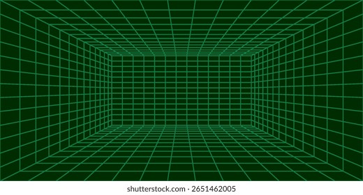 3D wireframe room on green background. Abstract perspective grid. Vector illustration. vector illustration. eps10