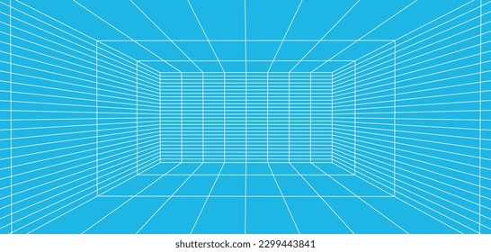 3D-WLAN-Raum auf hellblauem Hintergrund. Abstraktes Perspektivraster. Vektorgrafik.
