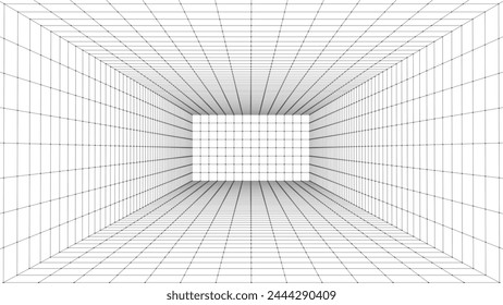 3d wireframe room. Perspective laser grid. A template for interior design in perspective