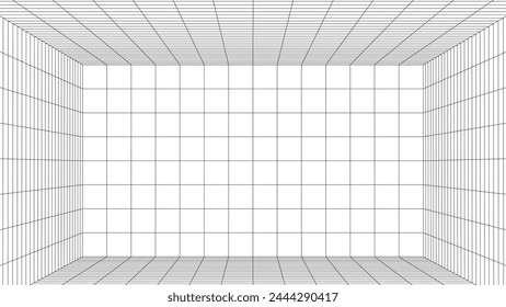 3d wireframe room. Perspective laser grid. A template for interior design in perspective