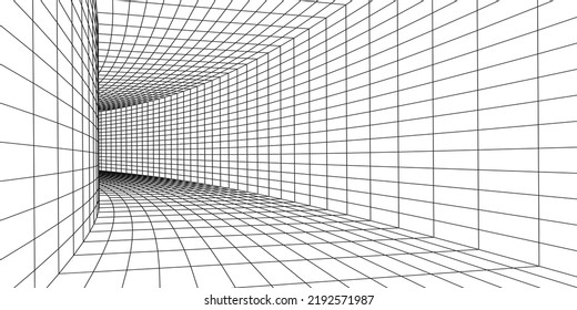 habitación de marco acolchado 3D de color blanco sobre fondo azul. Cuadrícula de perspectiva abstracta. Ilustración vectorial.