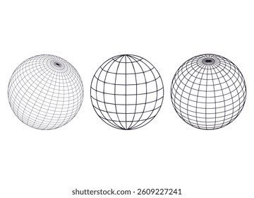 3d wireframe shapes collection. Perspective grid figures
