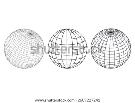 3d wireframe shapes collection. Perspective grid figures