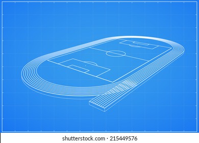 3D wireframe of soccer field - Vector illustration