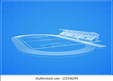 3D wireframe of soccer stadium - Vector illustration